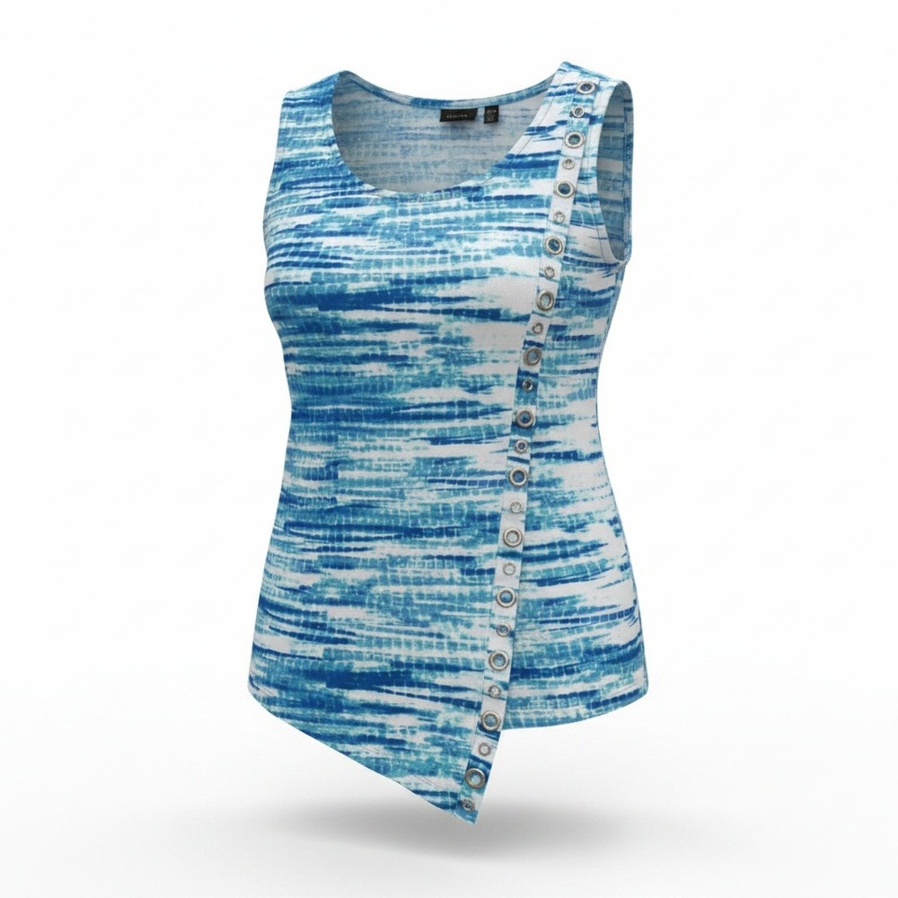 Rafaella Womens XSP Blue White Tie Dye Grommet Asymmetrical Hem Tank Top Petite